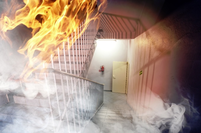 Emergency exit in a burning building
