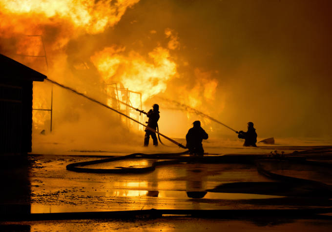 Firemen putting out a fire