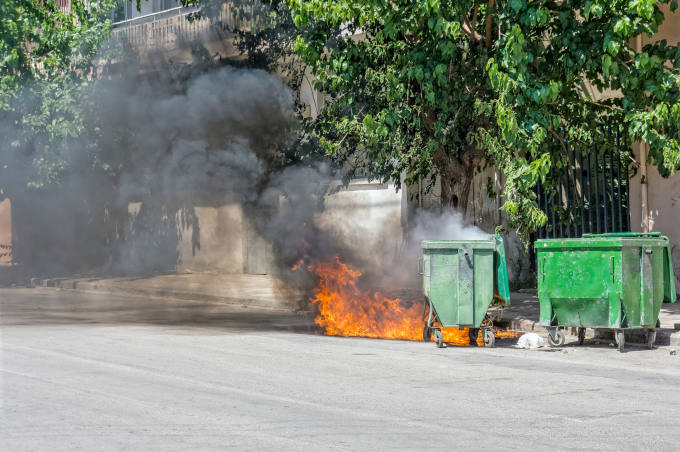 Wheeled Waste container, set on fire.